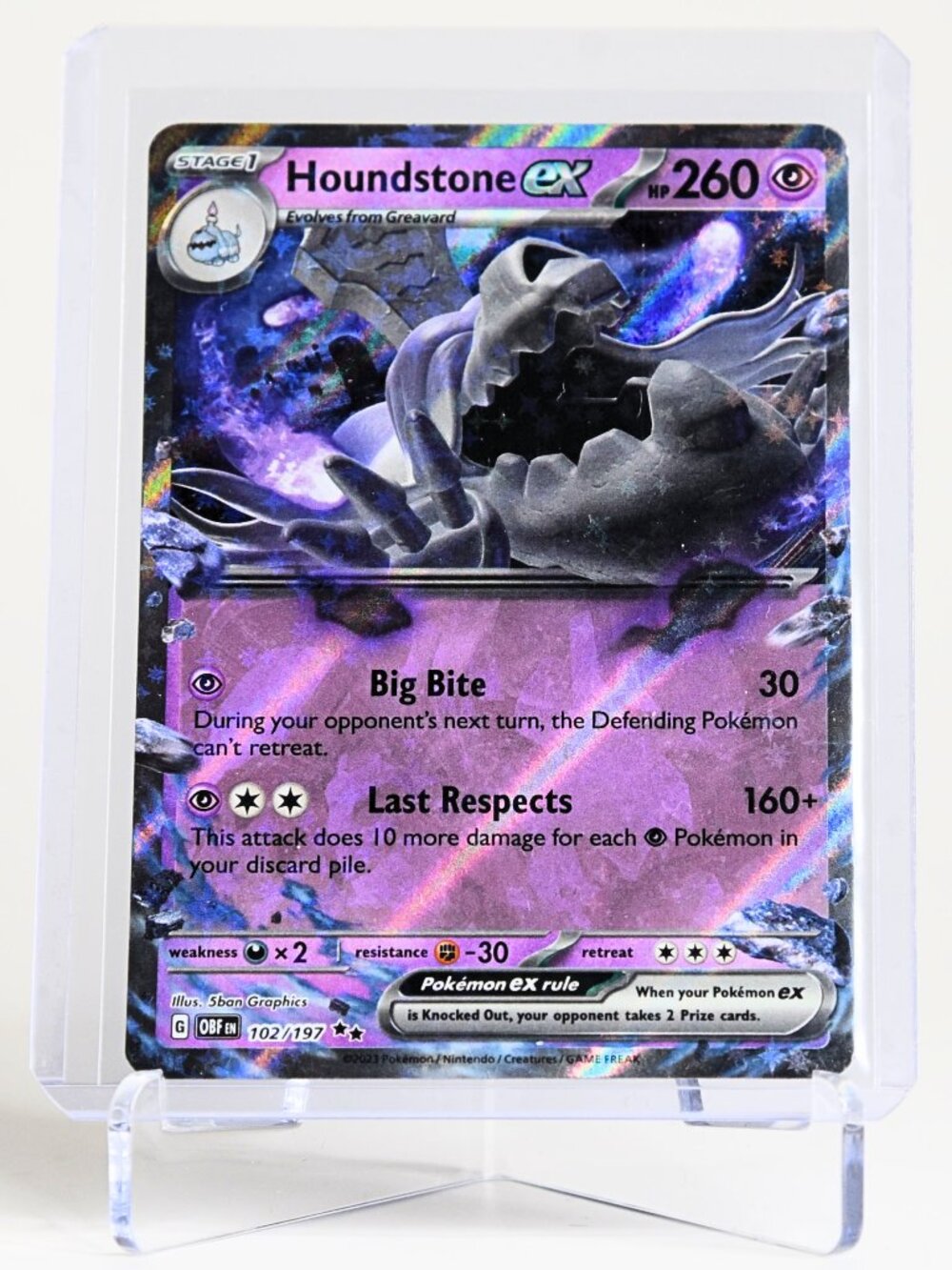 Pokemon Card Houndstone 102/197 EX Double Rare Holo Obsidian Flames